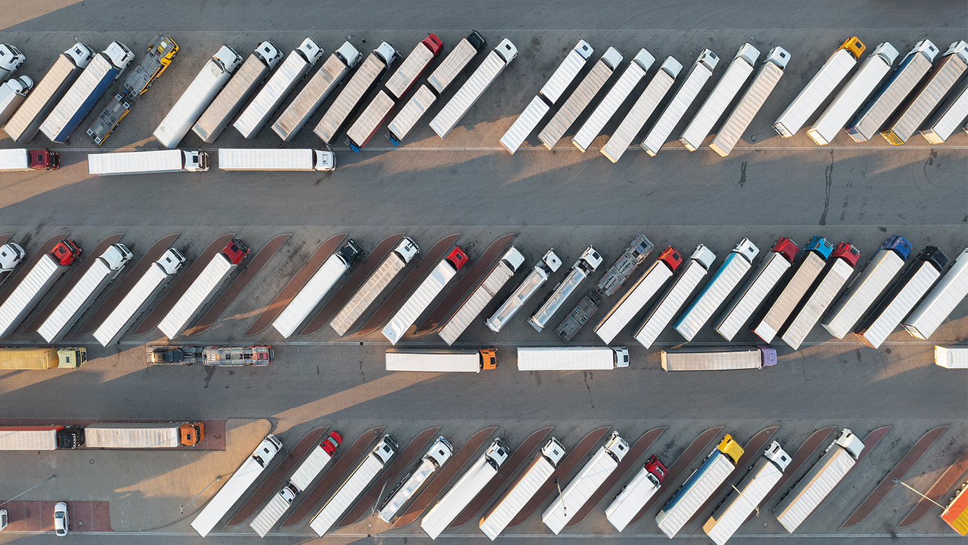 overhead shot of a bus yard